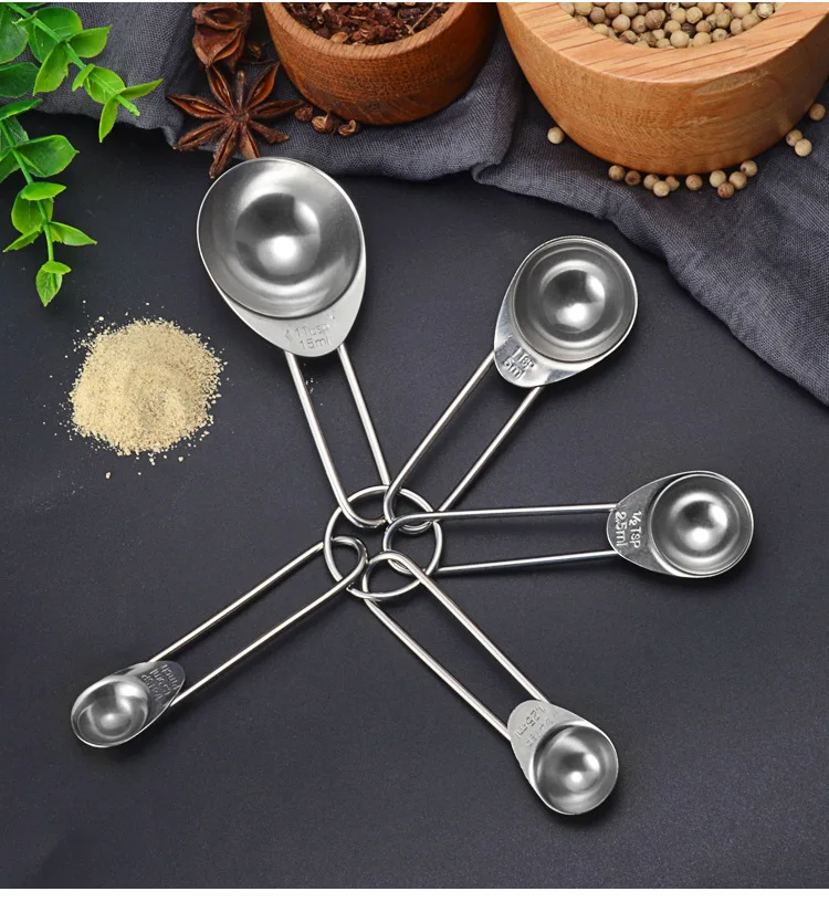 

Stainless Steel Measuring Spoon 5 PCS Kitchen Baking Measuring Spoon Household Coffee Milk Powder Weighing Spoon