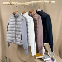 high quality 2021 fashion women down jackets 4 solid colors light warm 90 white duck down and wool knitted patchwork coats
