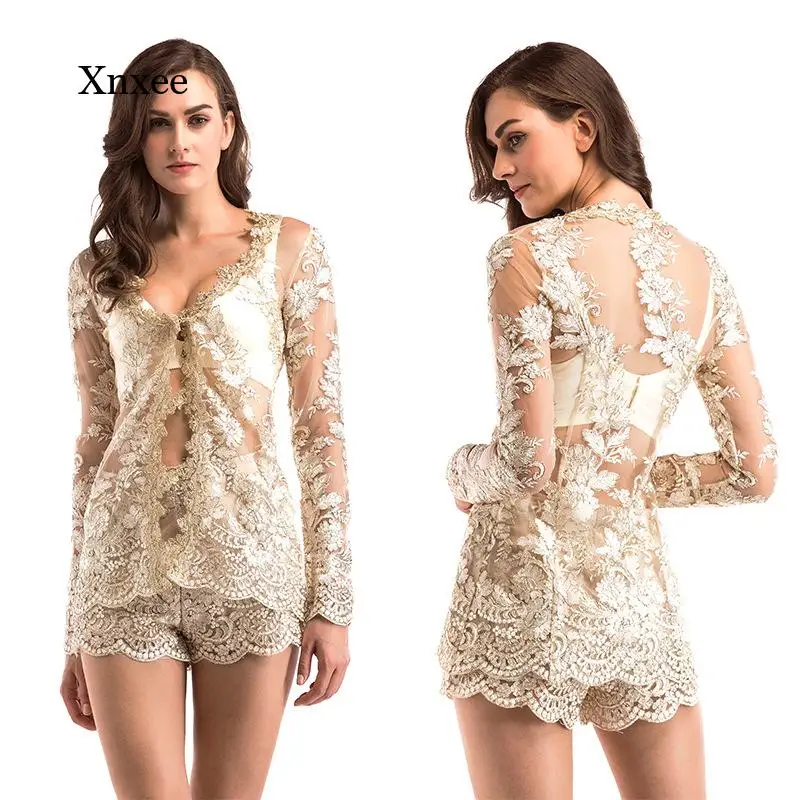 

Женский полупрозрачный комплект из двух предметов, пиджак и короткие брюки