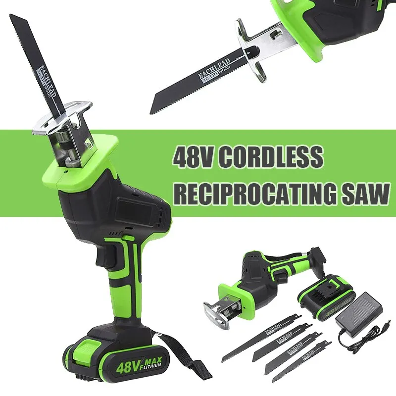 48V Cordless Wood Metal Reciprocating Saws Electric Logging Chainsaw With 4 Saw Blades Metal Cutting Woodworking Power Tool