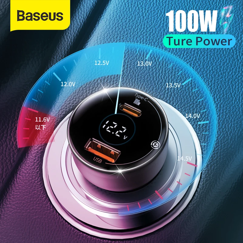 

Baseus PD 100W Car Charger Quick Charge QC4.0 QC3.0 PD 3.0 Fast Charging For iPhone 12 Pro Max Samsung XiaoMi Car Phone Charger