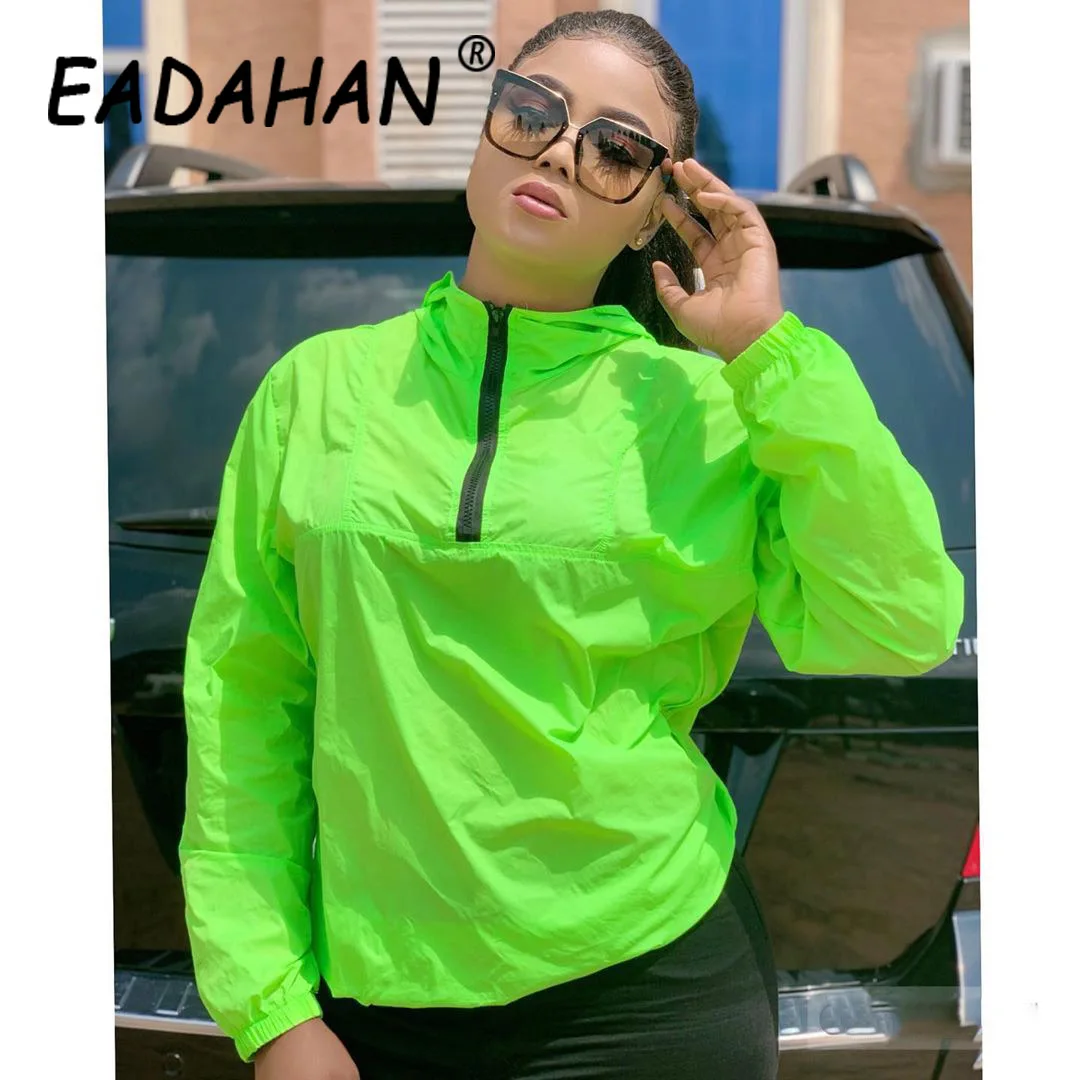 

Eadahan 2021 Летний досуг Модный женский флуоресцентный зеленый однотонный пляжный солнцезащитный костюм с капюшоном