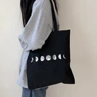 Корейская Готическая Холщовая Сумка с принтом Луны, повседневная Вместительная женская сумочка на плечо в стиле панк, модная простая женская сумка для покупок в стиле гранж