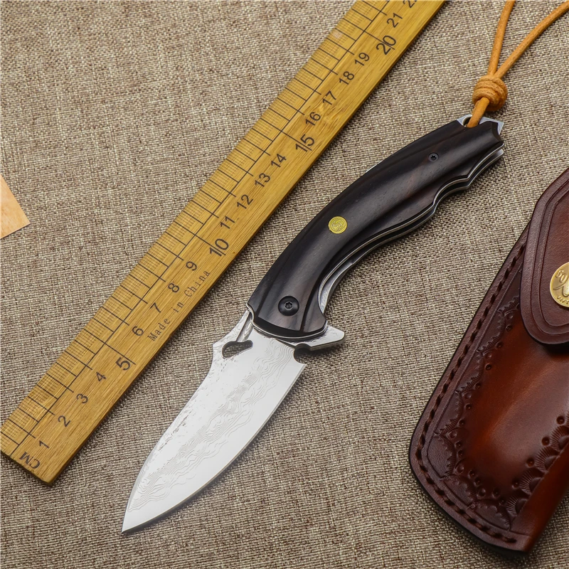 

VG10 Damascus Steel Folding Knife Camping Survival Hunting Blade Sharp High Hardness Wooden Handle Outdoor EDC Defense Tool