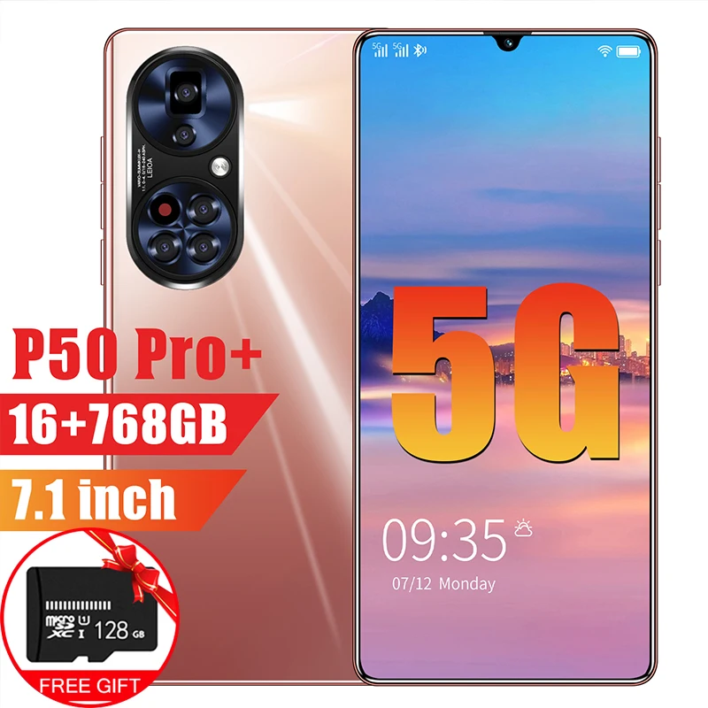 

Global Version P50 Pro+ 7.1 Inch Smartphone 5G 12+512GB MTK6598 Andorid 10 Support Google GPS Dual SIM 10 Core Network Cellphone