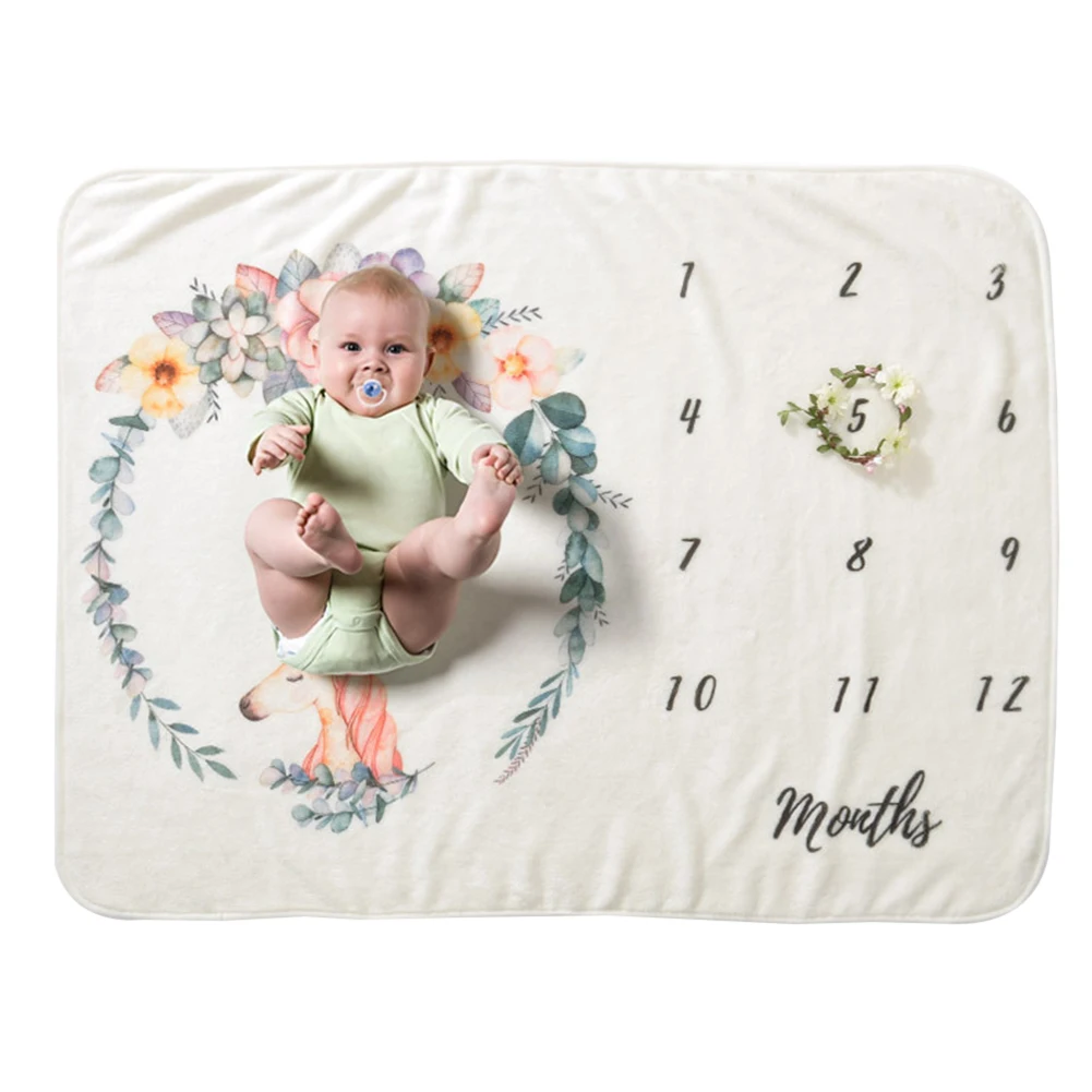 

Baby Milestone Blanket Infant Kids Soft Warm Coral Fleece Swaddling Bath Towel Lovely Newborn Baby Bedding Photograp Props