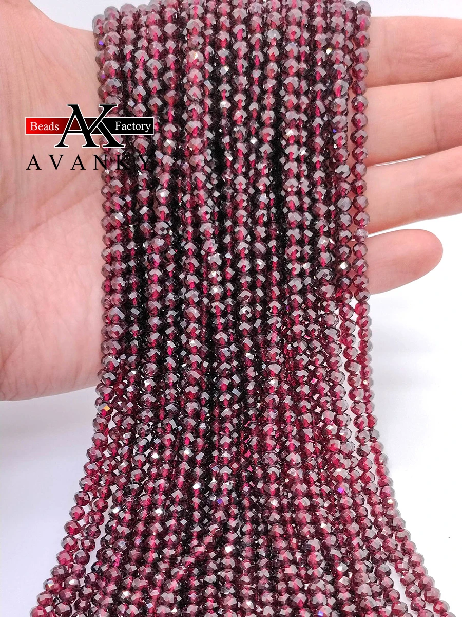 

High Quality Natural Stone Dark Red Garnet Beads Faceted Round Loose 2mm 3mm 4mm For Jewelry Making DIY Bracelet 15''