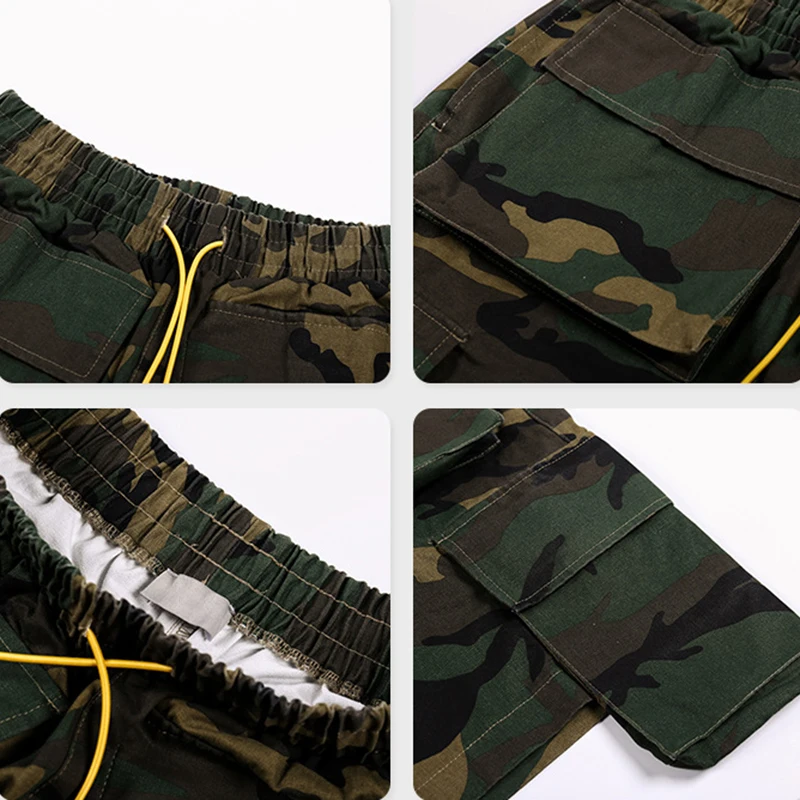 

VGH Camouflage Print Cargo Shorts For Women High Waist Elastic Lace Up Wide Leg Casual Trousers Female 2020 Summer Fashion New