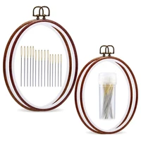 imzay 4pack oval embroidery hoop imitated wood display frame with embroidery needles embroidery frame and cross stitch hoop