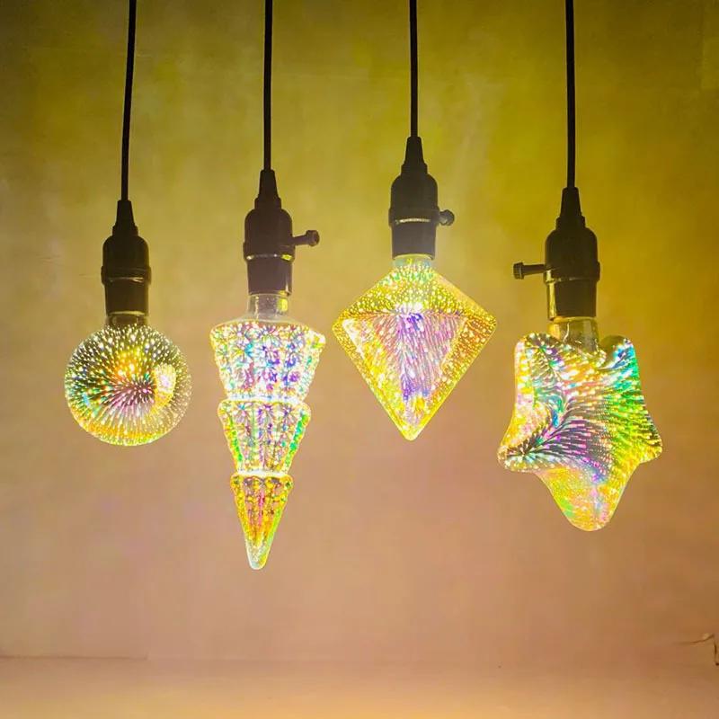 

3D Christmas Tree Decoration Led Edison Bulb Colorful Firework Bulb Christmas Decoration St64 E27 Bulb New Year Party Light