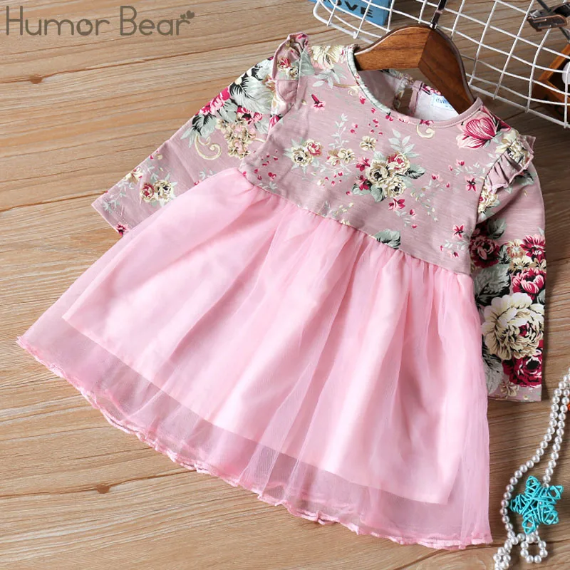 Humor Bear Girls Dresses Spring Autumn New Long Sleeve White & Black Patchwork Kids Children Clothes Casual Party Dress | Детская