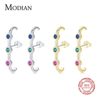 modian 2021 new 925 sterling silver rainbow colorful crystal fashionstud earrings for women girl gold color fine jewelry arete
