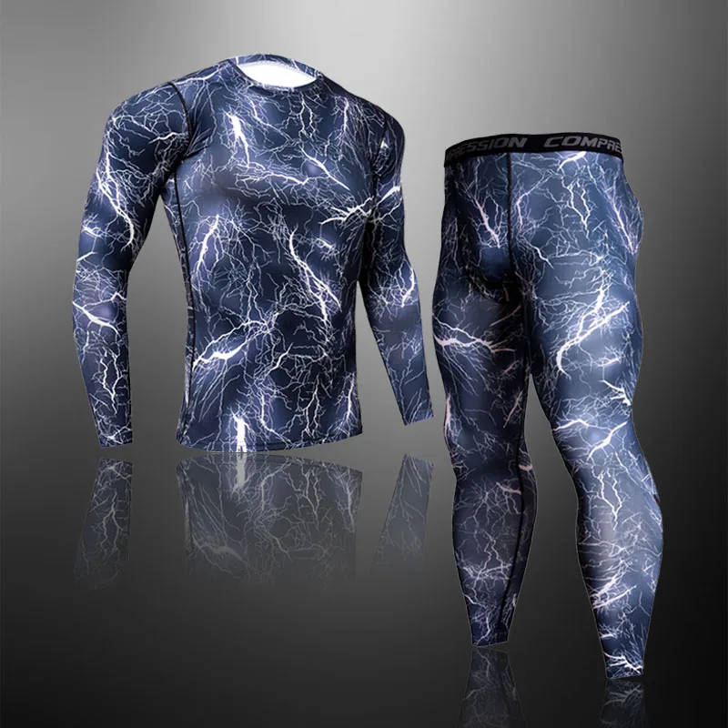 

Quick Dry Camouflage Men's Running Sets Compression Sports Suits Skinny Tights Clothes Gym Fitness Sportswear Men 2021