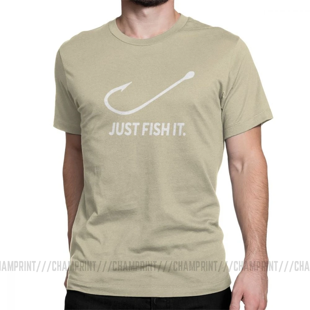 Fishing Just Fish It Fun, Мужская футболка, Фишер, мужские топы с коротким рукавом, новые футболки, хлопок, футболка с вырезом лодочкой - Цвет: Хаки