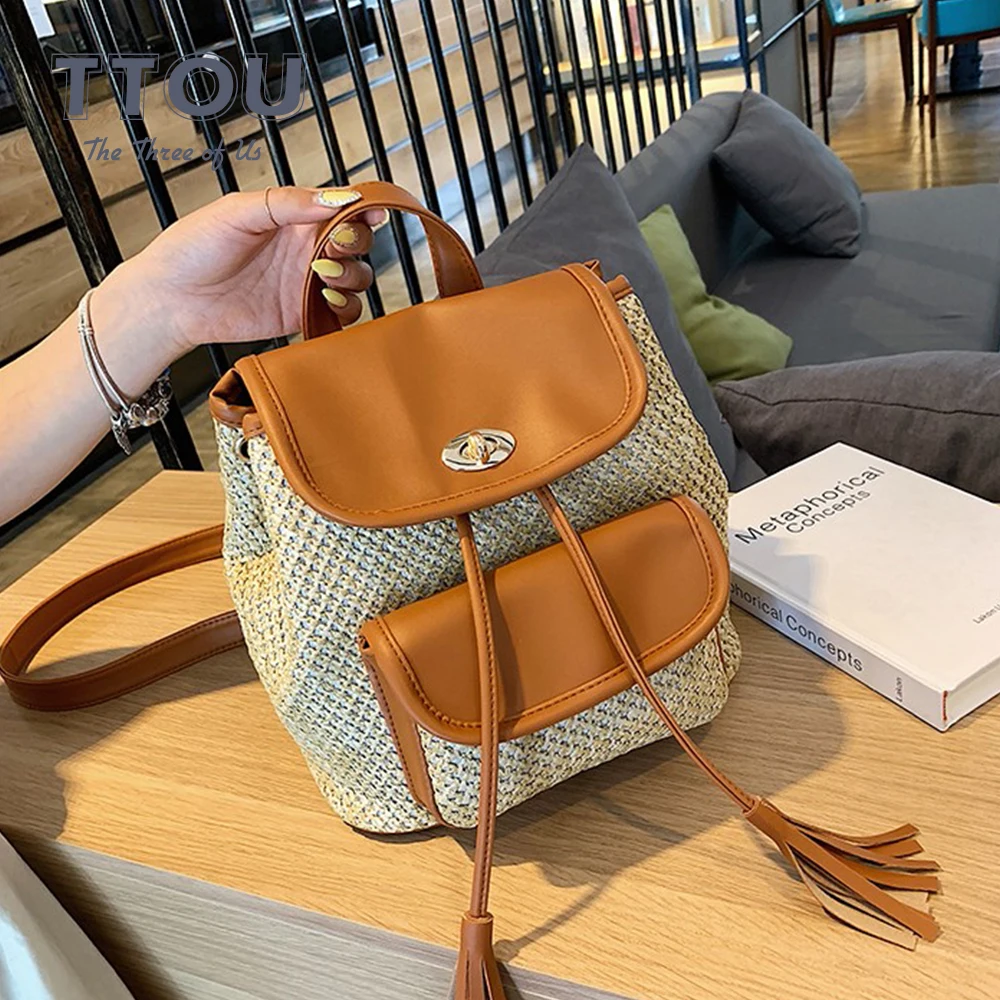 Повседневная обувь высокого качества Модные женские студенты рюкзак тканые