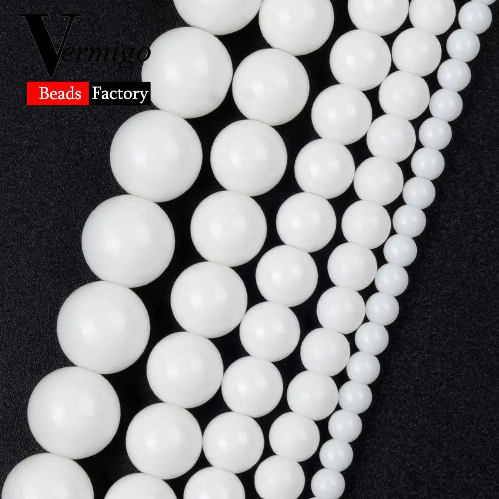 

Natural Mineral Stone Smooth White Stone Round Beads For Jewelry Making 4mm-12mm Spacer Needlework Beads Fit For Bracelets 15"