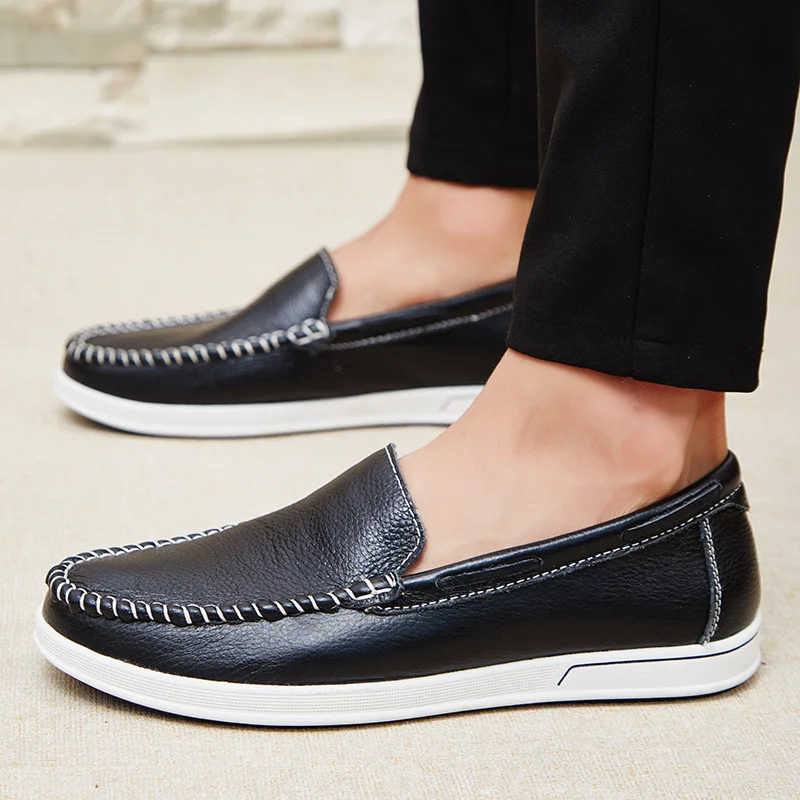 

Мужские кожаные кроссовки без шнуровки, лоферы из натуральной кожи, повседневная обувь для вождения, ручная работа