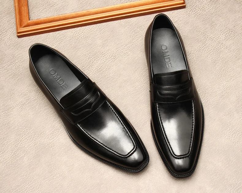 

Classic Mens Penny Loafers Genuine Leather Black Formal Shoes Office Party Wedding Dress Casual Shoes For Men