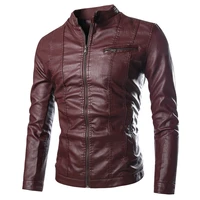 2021 mens fashion stand up collar motorcycle pu leather casual leather jacket plus velvet solid color slim zipper mens jacket