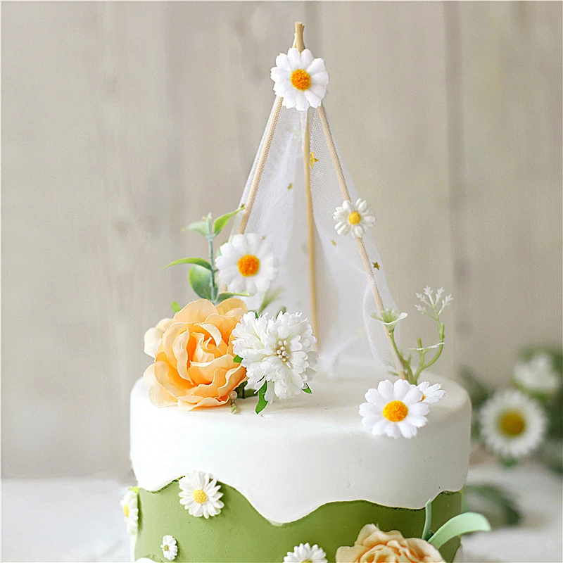 Маленькая палатка ромашки в лесу счастливые топперы для торта на день рождения