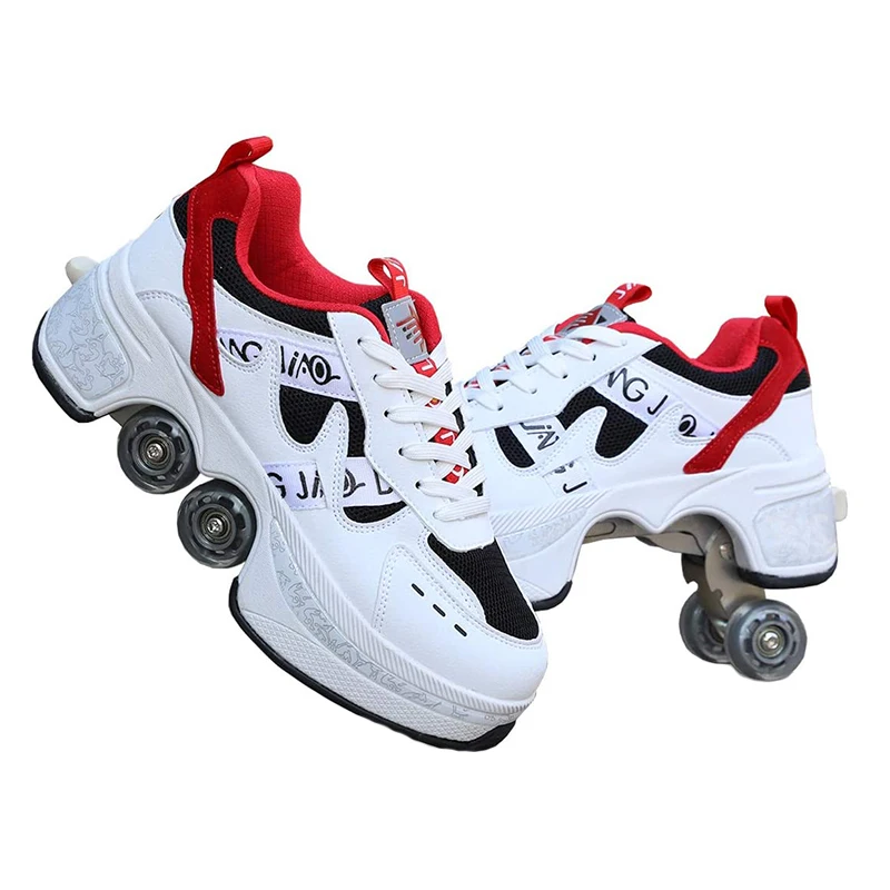 

Deformation Roller Shoes Parkour Wheel Shoes 4 Wheels Rounds Of Running Shoes Roller Skates Shoes for Unisex Skating Shoes