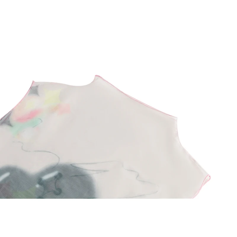 Футболка женская сетчатая с открытыми плечами и ручной росписью облегающая