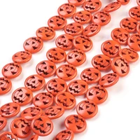 20 strands halloween pumpkin lantern beads flat round loose beads spacer for jewelry making diy earring bracelet necklace