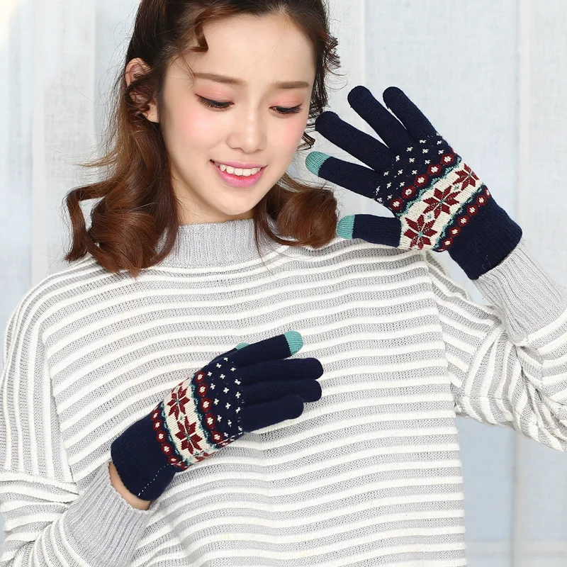 Женские зимние перчатки вязаные плотные теплые с сенсорным экраном для женщин
