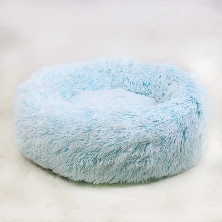 light blue Съемная круглая кровать для собаки пончик Cuddler круглая подушка кровать для домашних животных Самонагревающиеся и уютные кровати для домашних животных с застежкой-молнией и поддерживающим дном - Цвет: light blue