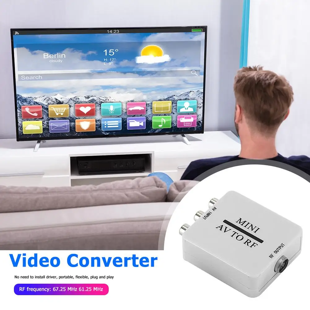 Видеоадаптер RCA AV CVSB/RF Поддержка 67 25/61 25 МГц с переключателем для ТВ компактный и