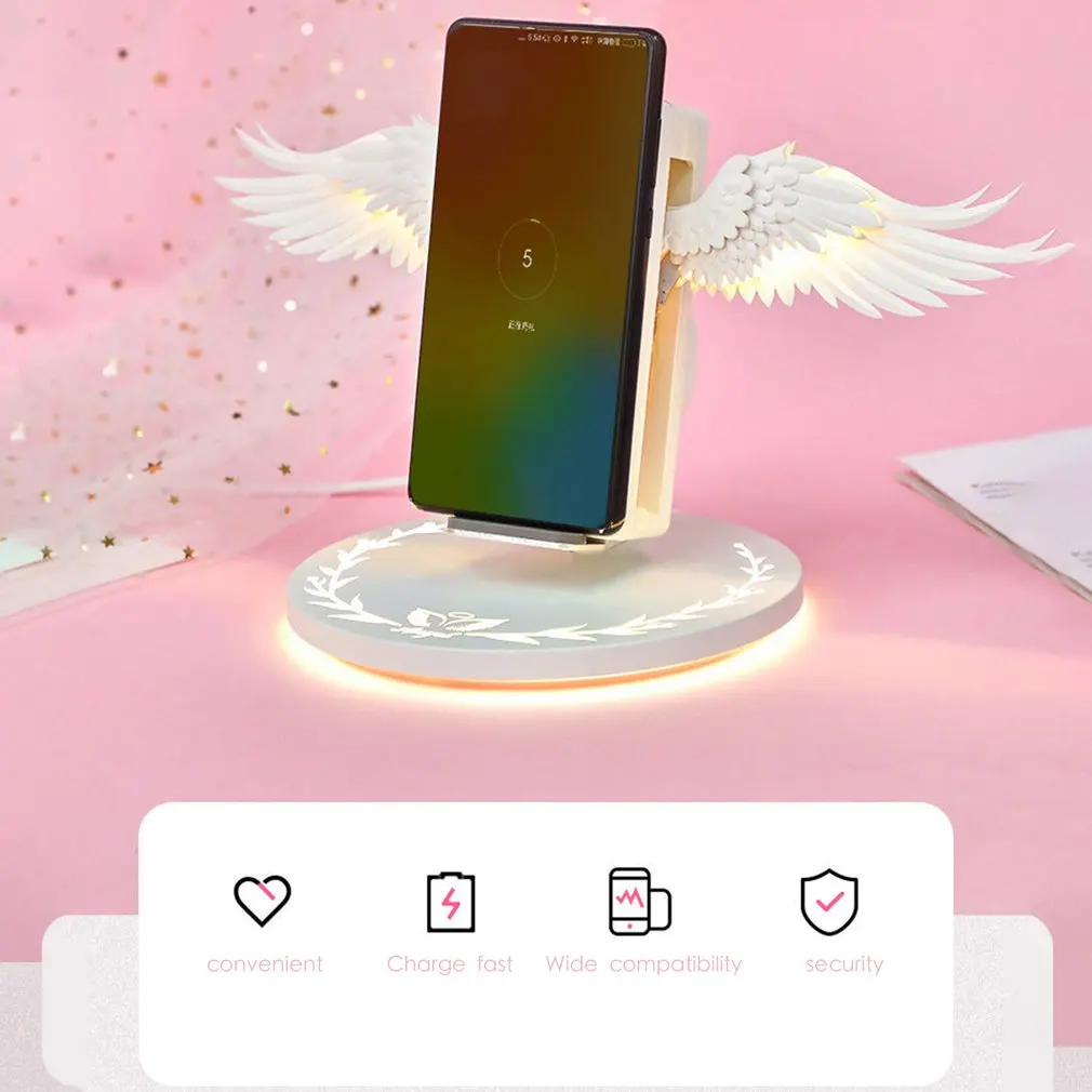 

Creative Angel Wings Wireless Charger QI Wireless Charger 10W Fast Charge Vertical Mobile Phone Wireless Charger