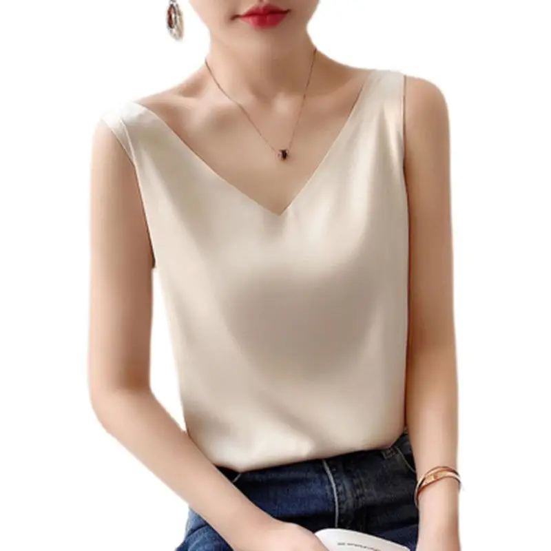 Атласный топ женская одежда летние белые майки и камисоль женский жилет