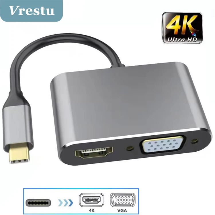 

USB C HUB Type C to Hdmi-compatible VGA USB 3.0 4K Hab Adapter for Samsung Galaxy Huawei Macbook Tablets Monitor Projector HDTV