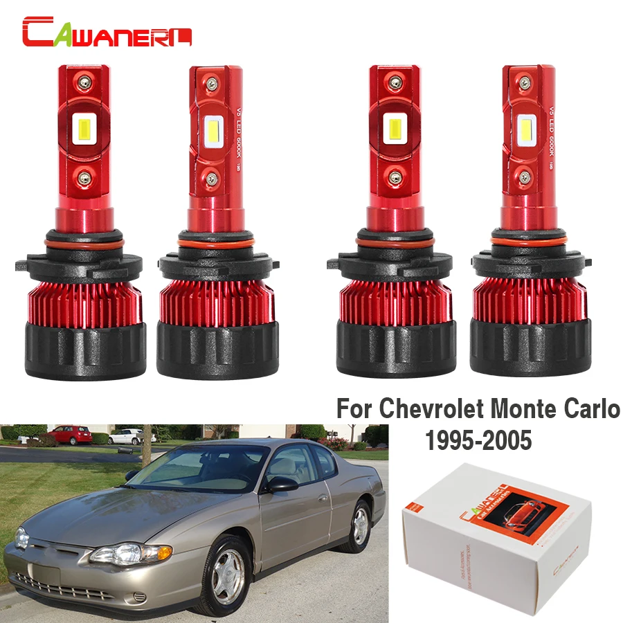 

Cawanerl 4 Pieces Car LED Light Headlight High Beam Low Beam 60W 9000LM 6000K White 12V For Chevrolet Monte Carlo 1995-2005