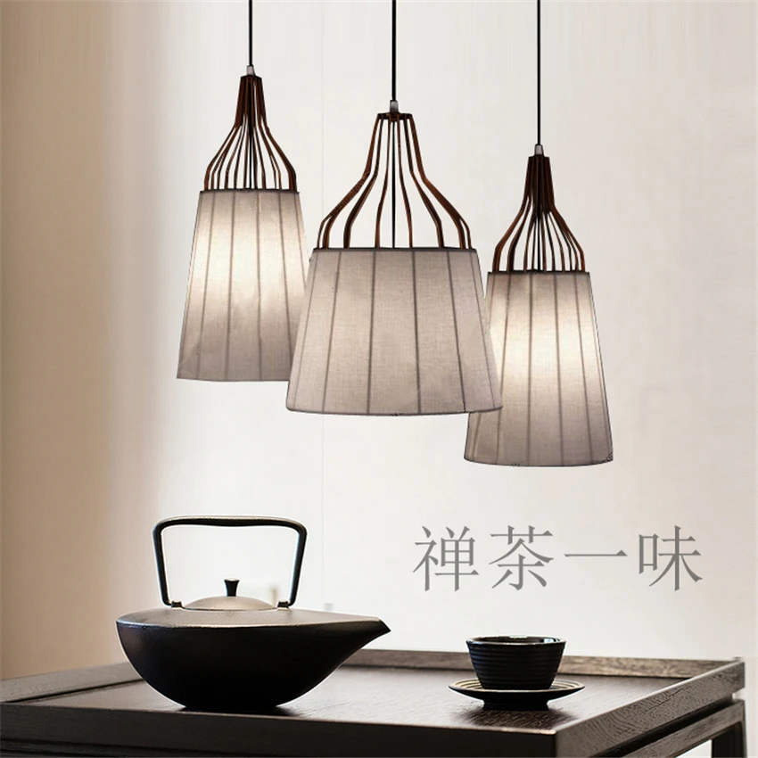 売る 禅布ランタンペンダントライトデザイナー茶ルームレストランバー寝室のランプテーブル中国アンティークぶら下げライト器具