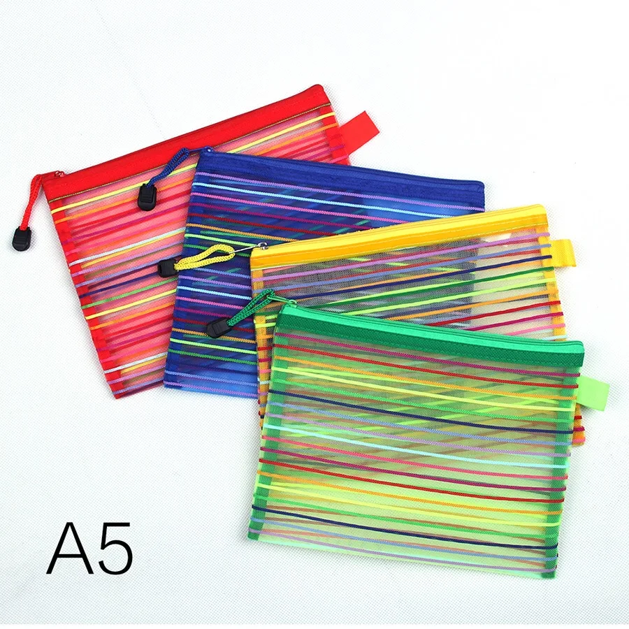 A4 A5 цветная нейлоновая прозрачная сетчатая сумка на молнии папка для файлов