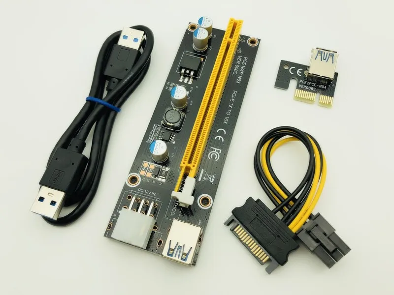 

Riser 006C переходная карта pci-e PCI E 1x к 16x PCIE удлинитель USB 3,0 кабель для передачи данных SATA к 6Pin IDE Molex блок питания для BTC шахтерской добычи