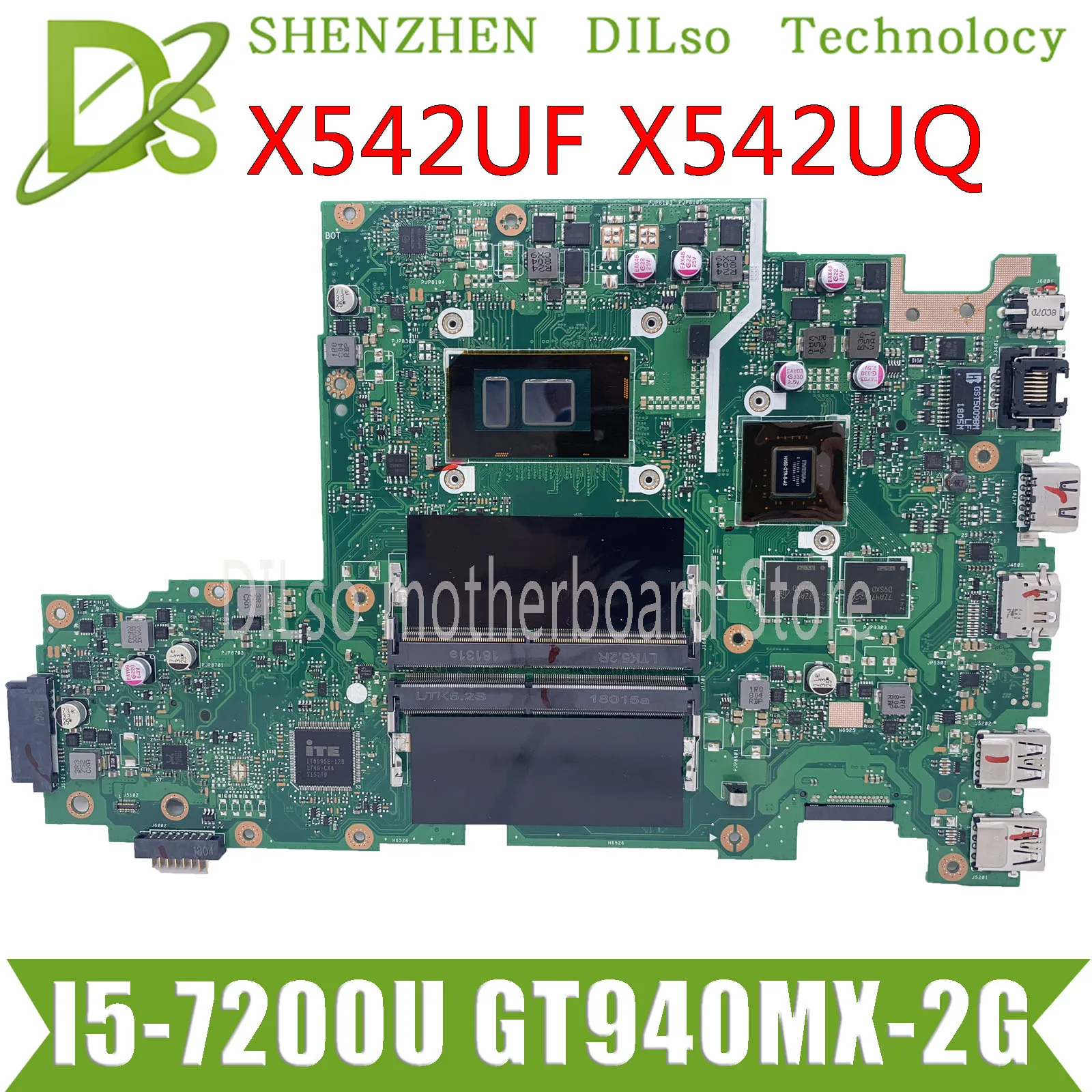 Verkaufen KEFU X542UF Motherboard Für ASUS X542UR X542UQ X542UN A580U Laptop Motherboard Notebook I5-7200U CPU GT940MX-2G Original-Test