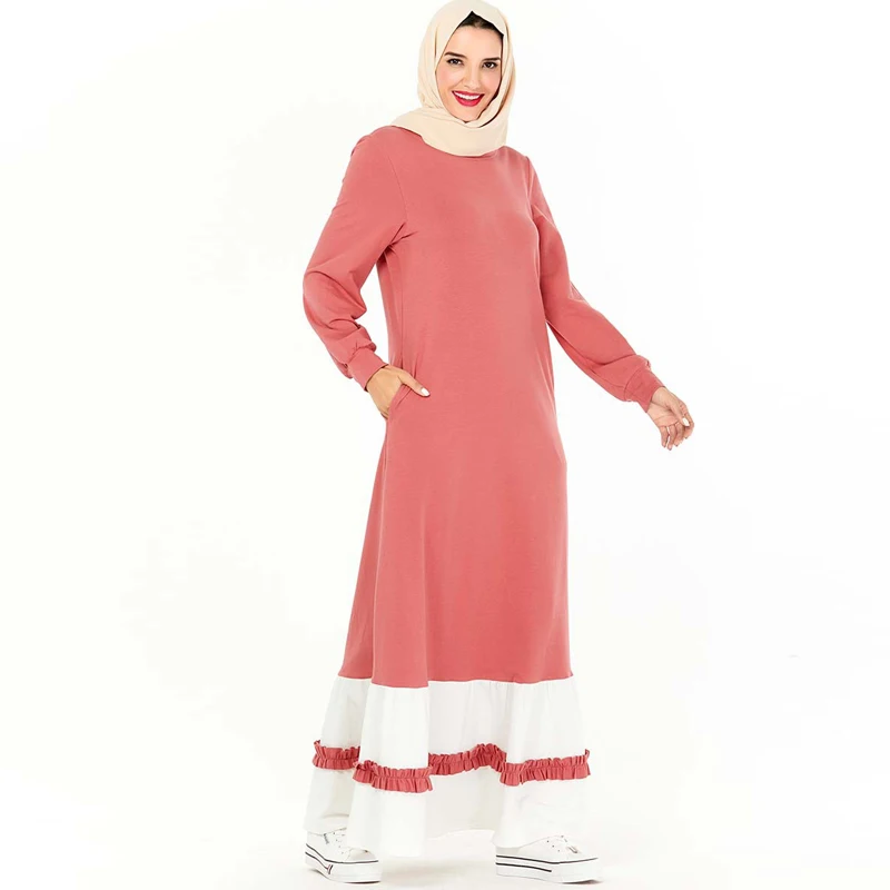 Мусульманское платье с карманом и розовым хиджабом турецкие платья Abaya ислам