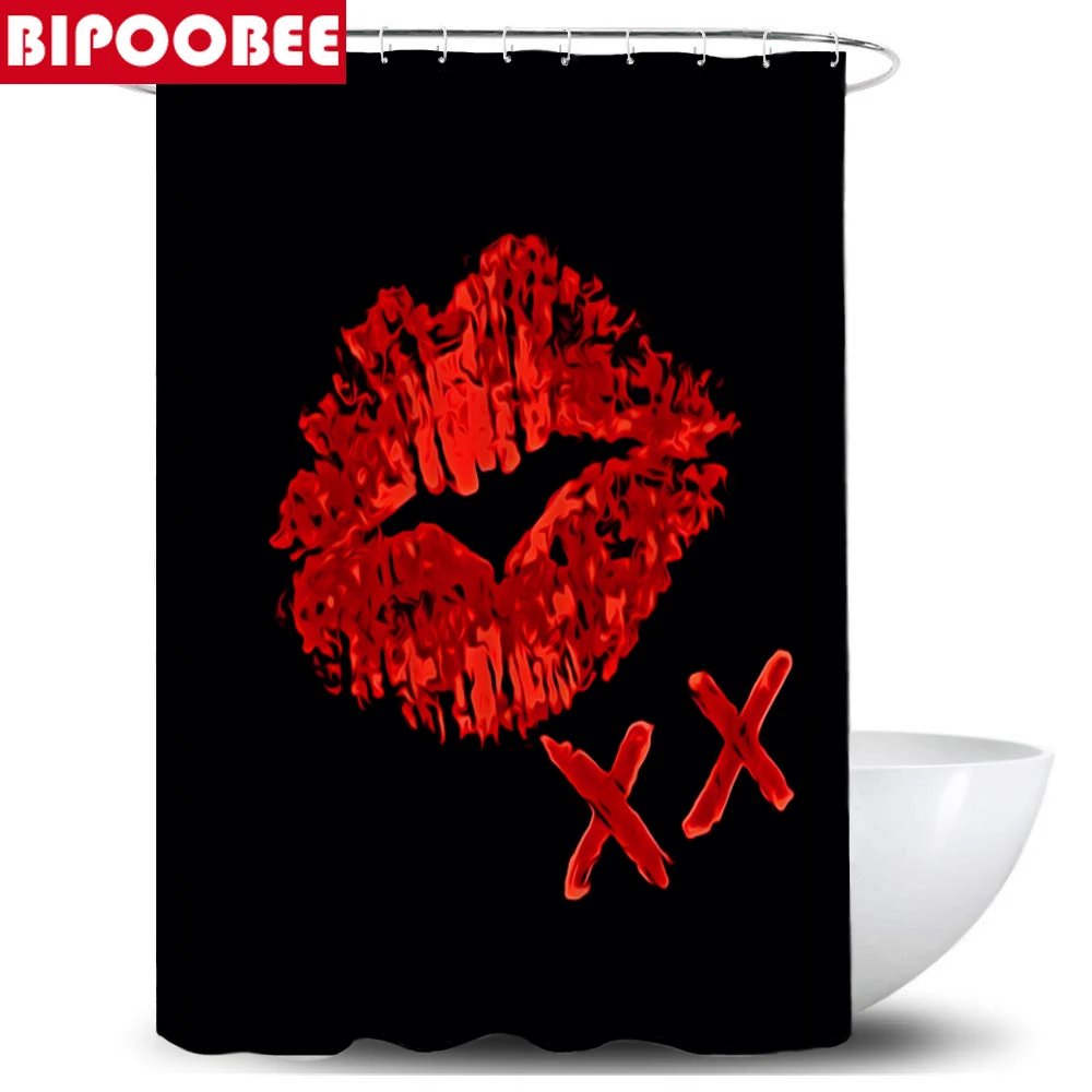 Сексуальные красные губы Ванная комната душа Шторы и ковер комплекты с принтом в