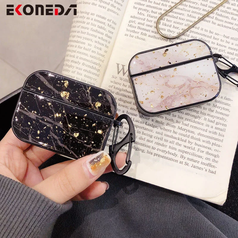 

EKONEDA Luxury Glitter Marble Case For Airpods Pro Case Gold Foil Protective Earphone Cover For Airpod Pro Soft TPU Case