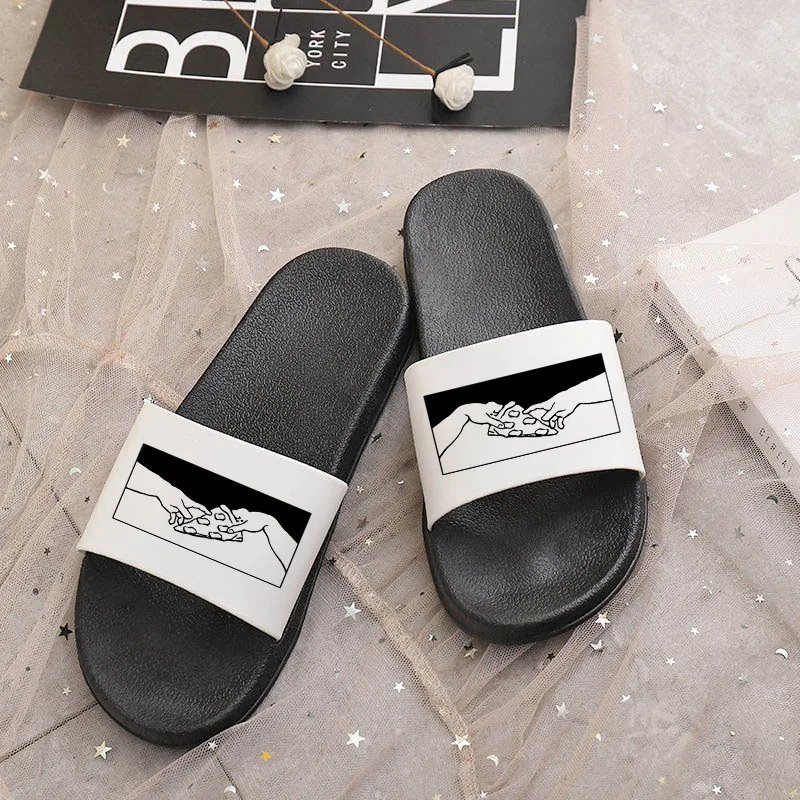 

Hand illustration Aesthetic Print women slippers 2021 Summer Harajuku women shoes Leisure sandals Slipper for woman mujer