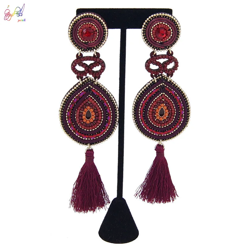 

Yulaili Vintage Style Hand-made Purple Color Earring for Women Drop Earrings Trendy Lady Party Wedding Jewelry Accessories