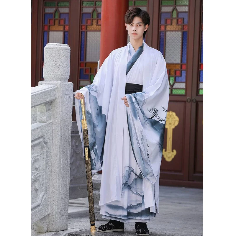 Wuxia Hanfu Male Mens Modern Chinese Traditional Stage Dress Men Plus Size Set Ancient Style Knight Costume Student Class Outfit |