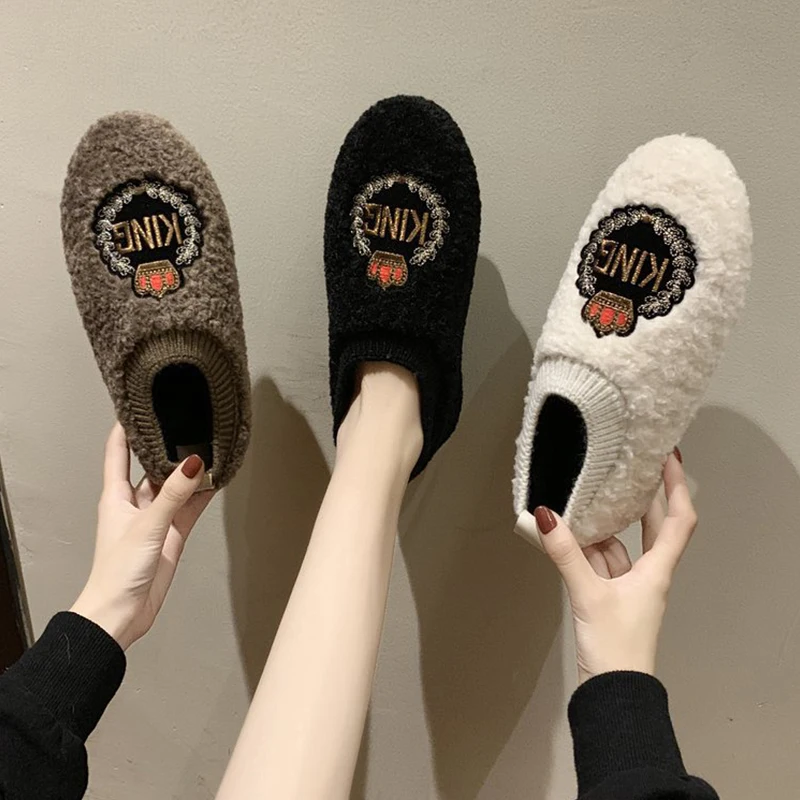 

2020 Autumn and Winter Style All-match Iamb Wool Women's Shoes Flat Ankle Moccasin Fluffy Shoes Women Autumn Women's Shoes