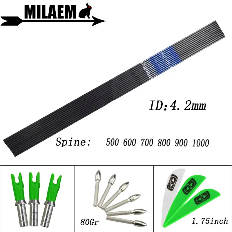 Стрельба из лука 30 дюймовая стрелка чистого карбона Сделай Сам ID4.2mm 60/80/100GR