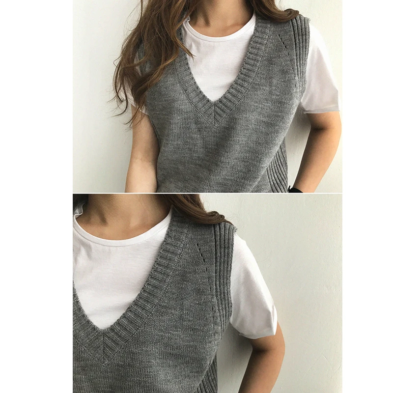 

2020 Women Knitted Vest Sweater Base Wear Fashion Item Black V-neck Sweater Vest Autumn Winter Female Wear Chic Tops T07805T
