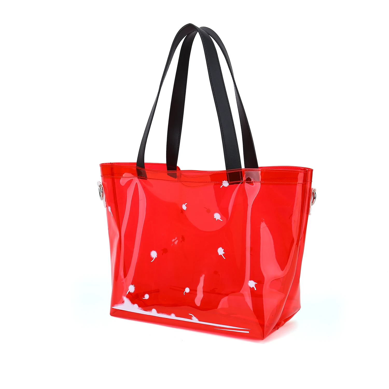 

Clear Red Thick PVC Tote Bag with Faux Leather Handle