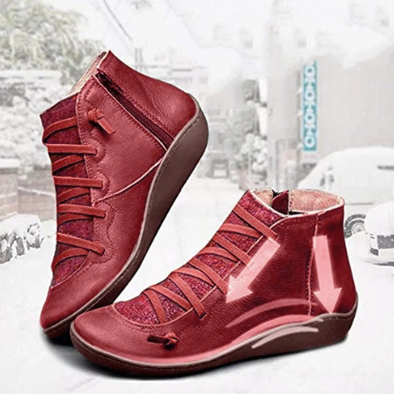 

Кожаные ботильоны, осенняя винтажная женская обувь на шнуровке, удобные ботинки на плоской подошве, короткие ботинки на молнии, женские зим...