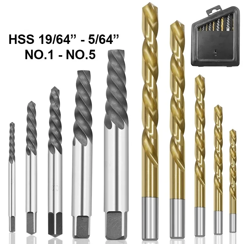 10 Pcs Set Decapitation Screw Bit Extractor High Speed Steel Bore Bitting Total Grinding Levorotation Drilling Bits Extractor